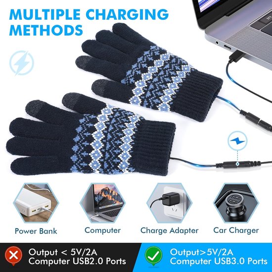 Gants Chauffants USB - 3 Températures, écran Tactile, Pour Ordinateur, Intérieur/extérieur, Cadeau Hiver