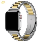 Geschikt voor Apple Watch bandje - RVS Schakelband - Zilver/Goud - 42/44/45/49mm - Voor iWatch 1,2,3,4,5,6,7,8,9,SE,Ultra