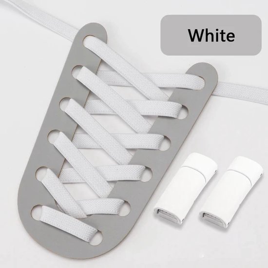 Elastische Veters - Schoenveters - Niet Meer Strikken - Wit met Witte Clip - 2 Stuks