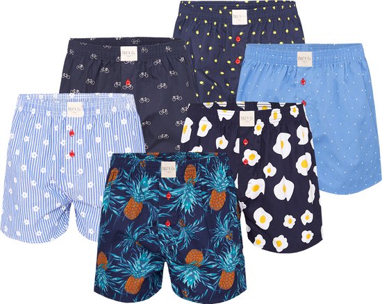 Phil & Co Geweven Wijde Boxershorts Heren 6-Pack Multipack met Print - Maat XL - Losse boxershort heren