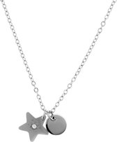 Behave Minimalistische ketting met ster en ronde hanger stainless steel (staal) zilver kleur