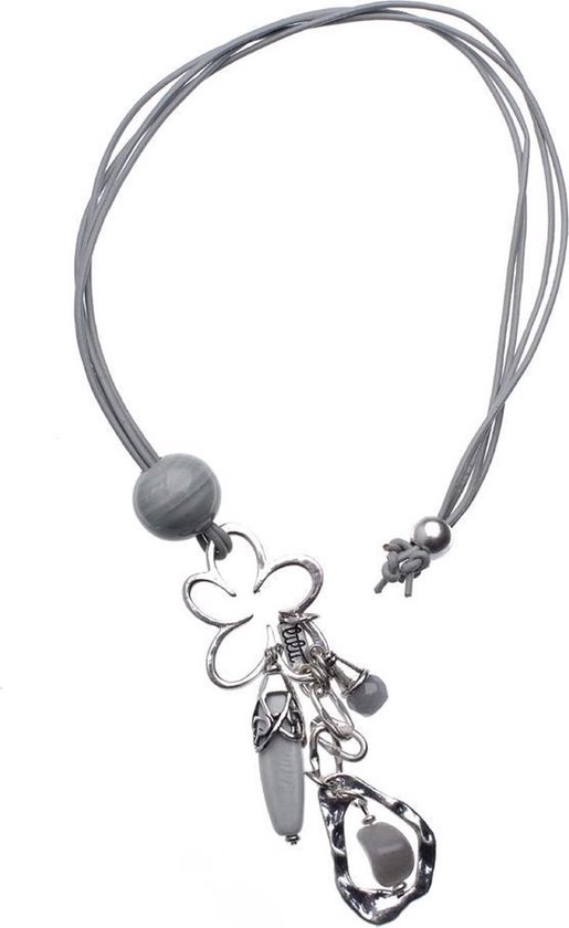 Behave Long collier de couleur grise, pendentif, céramique, métal, longueur 85 cm