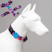 Lindo Dogs - Wandelset van 2 - Halsband Hond - Hondenharnas / Hondentuigje - Set van 2 - Pink Dream - Roze/Blauw - M