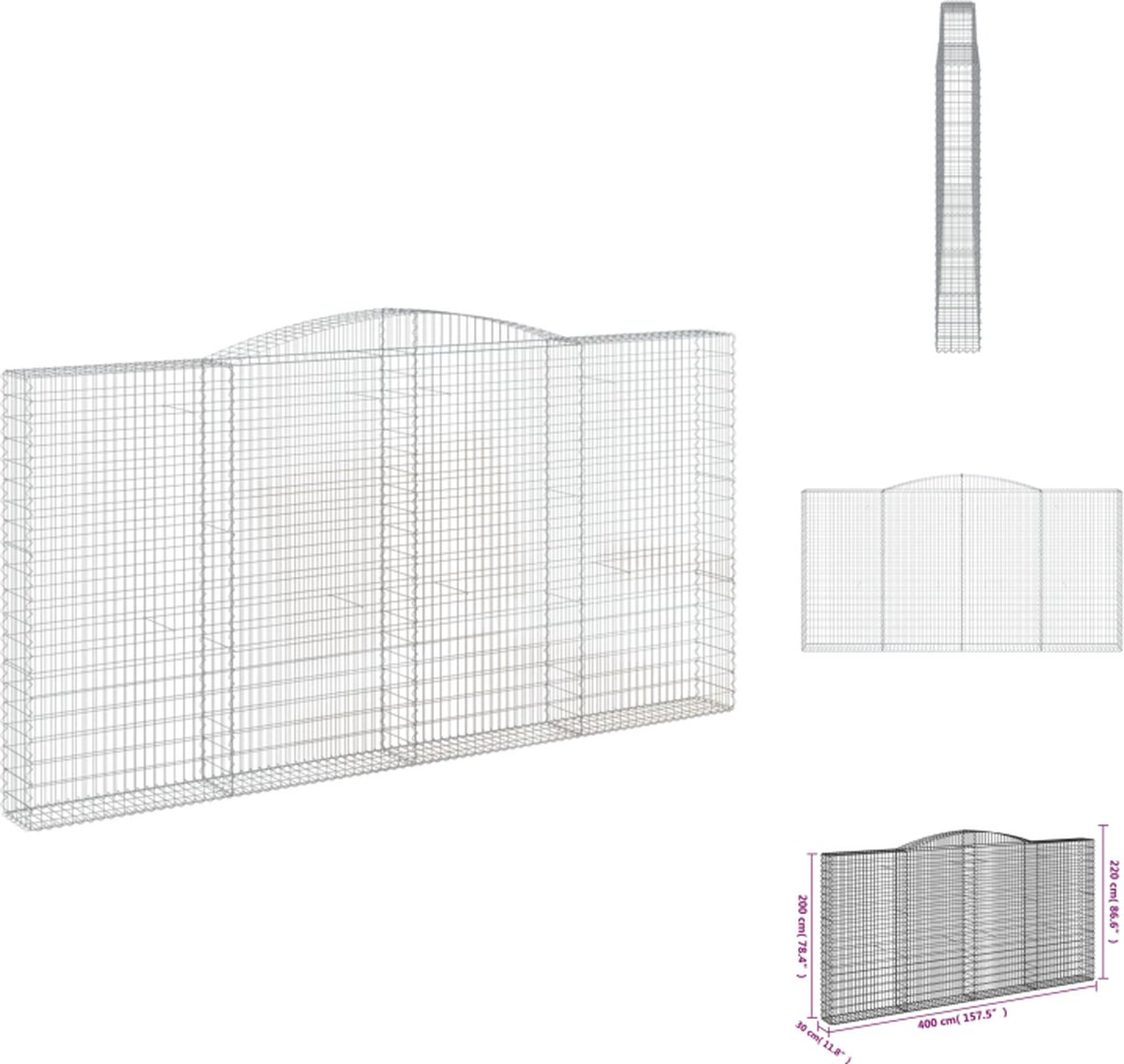 VidaXL Schanskorf Decoratieve tuinbarrière 400 x 30 x 200 220 cm Gegalvaniseerd ijzer Bloempot