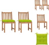 vidaXL Tuinstoelen Teak - Set van 2 - 50x53x90cm - Houten stoelen - Helder groen kussen - Tuinstoel