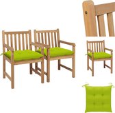 vidaXL Stoelenset Tuinmeubelen - 58x60x90cm - Hout - Teakhout - Inclusief kussens - Helder groen - 2 stuks - Tuinstoel