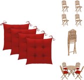 vidaXL Bamboe Tuinset - Eethoek - 80x70cm tafel - 50x42x92cm stoel - Waterbestendig kussen - Rood - Tuinset