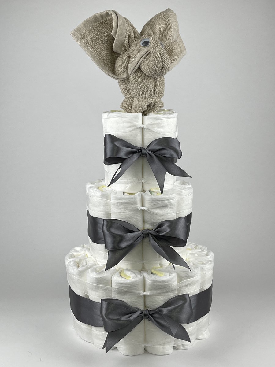 Goedkoopste Chouette-Chouette | Luiertaart Neutraal | Kraamcadeau | Geboorte Jongen Meisje | Babyshower | Olifant Cream - donker Grijs