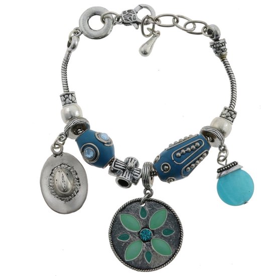 Behave Armband- bedelarmband - zilver kleur - blauw - 18 cm