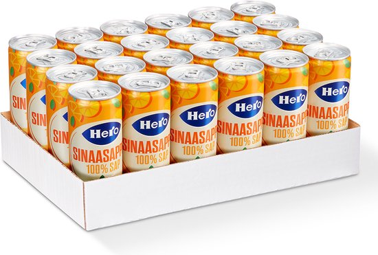 Hero Sinaasappelsap - Blikjes Sinaasappel Fruitsap - 100% Puur Fruit - Handige Tray - 24 x 250ml