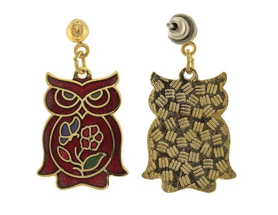 Behave Boucles Boucles d'oreilles hibou couleur or en émail rouge 2,5 cm
