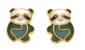 Behave Oorbellen oorstekers panda goud kleur met zwart wit en groen emaille 1cm