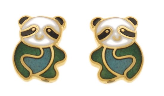 Behave Boucles d'oreilles panda couleur or avec émail noir blanc et vert 1cm