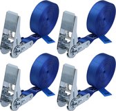 Spanband met ratel 4 stuk ratelbanden spanband bevestigingsband blauw 6 m, 25 mm breed - belastbaar tot 800 kg DIN EN 12195-2, 4 stucks 2.5 cm x 6 m