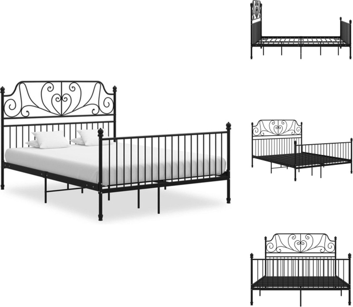 VidaXL Metalen Bedframe Zwart 206 x 164 x 131 cm Gepoedercoat Metaal Bed