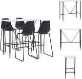 vidaXL Barset - Bartafel 120x60x110cm - 4 Barstoelen - Wit/Zwart - MDF/Staal/Kunststof - Set tafel en stoelen