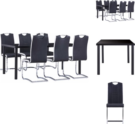 vidaXL Eettafelset - Zwart - Gehard glas en metaal - 180 x 90 x 75 cm - Inclusief 6 stoelen - Set tafel en stoelen