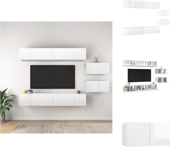 vidaXL Tv-meubelset Modern - Spaanplaat - Hoogglans wit - 60 x 30 x 30 cm - 8 stuks - Kast