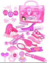 Speelgoed Beautyset Kapperspeelgoed Draagbaar Koffer - Make-up Accessoires Speelgoedset - Roze Kindermake-up Speelgoed