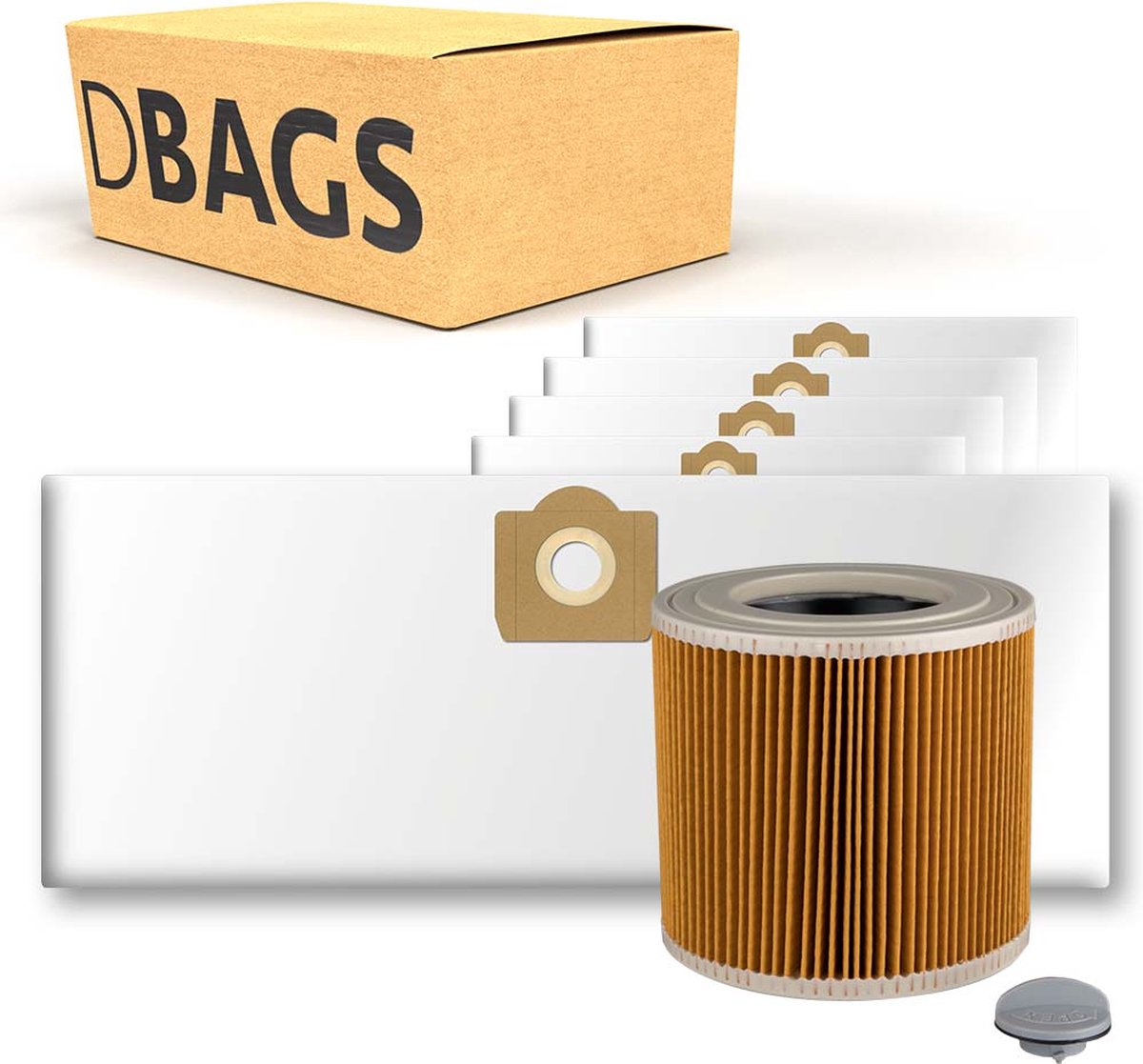 DBAGS® Stofzuigerzakken Geschikt voor Karcher WD3 Premium 5 Stuks + 1 Cartridge Motorfilter | ServiceBox