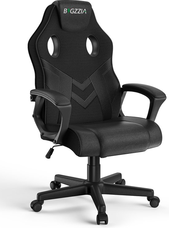 Liggende bureaustoel - BIGZZIA Gamer In Hoogte Verstelbare Stoel - met ademende rugleuning en comfortabele hoofdsteun - Zwart