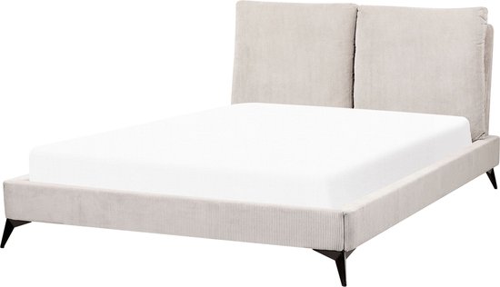 MELLE - Lit double - Beige clair - 140 x 200 cm - Velours côtelé