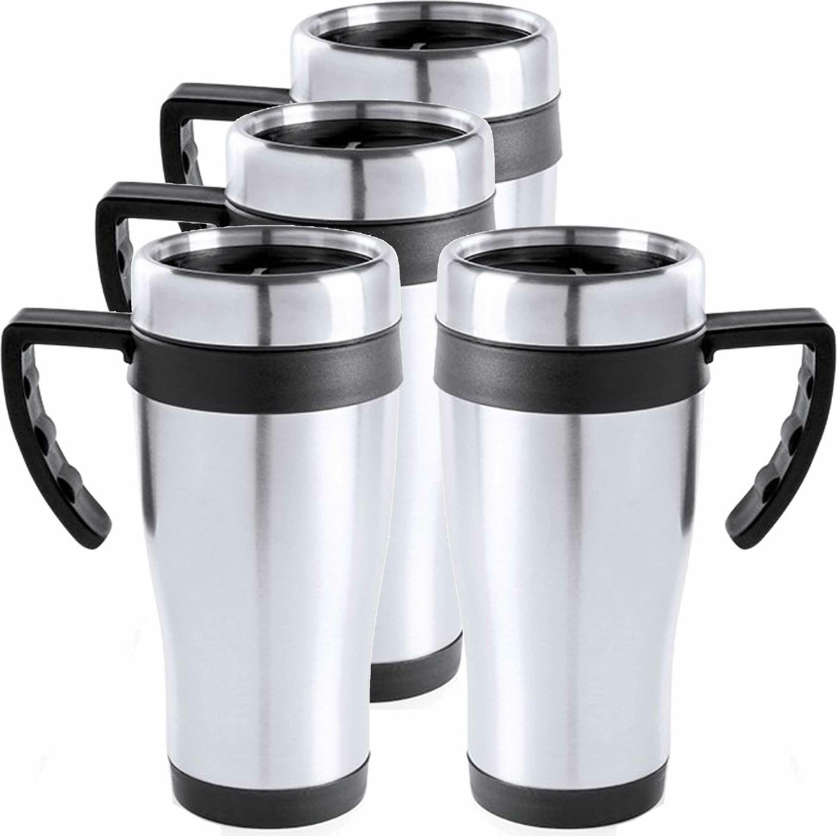 8x stuks rVS thermosbeker/warmhoud koffiebekers zwart 500 ml - Isoleerbekers/reisbekers