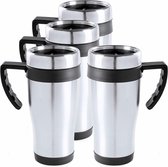 8x tasse thermos inox / tasses à café chauffantes noir 500 ml - Tasses isolantes / tasses de voyage