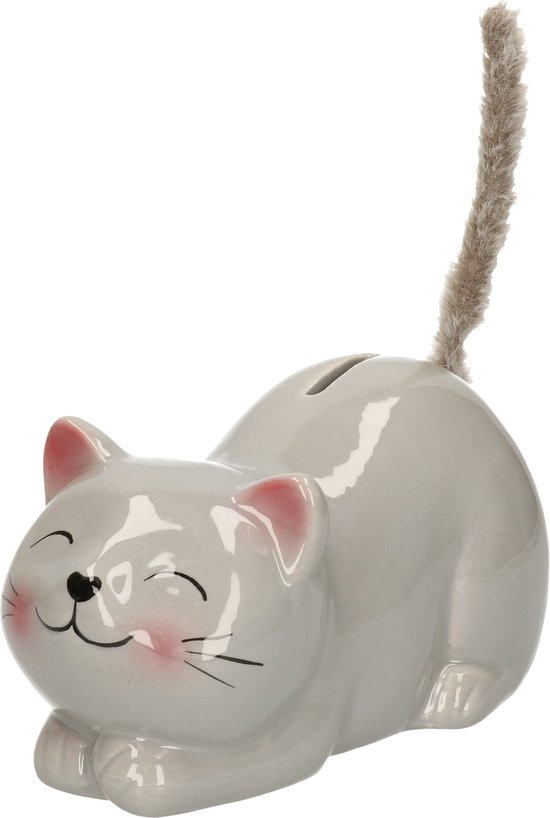 Tirelire Animaux pour enfant/adulte chaton/chat - Céramique - gris - 19 x 9 cm