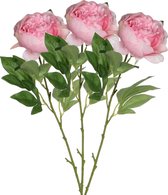 Mica Decorations Kunstbloem pioenroos - 3x - roze - 76 cm - polyester - decoratie bloemen rozen