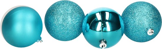 Atmosphera Kerstballen - 4st - kunststof - blauw-turquoise - 8cm