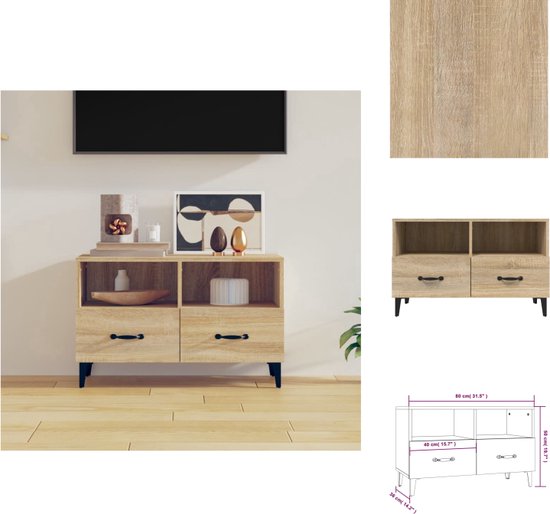 vidaXL TV-meubel Sonoma Eiken - Media Kast 80x36x50 cm - Stevig en Vochtbestendig - Kast