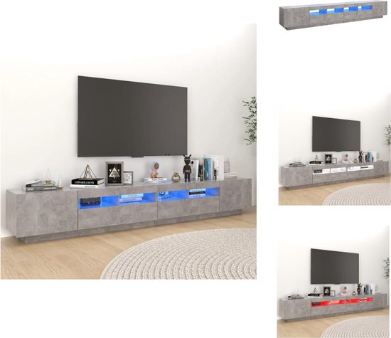 vidaXL TV-meubel Betongrijs - RGB LED-verlichting - 260 x 35 x 40 cm - USB-aansluiting - Montage vereist - Kast