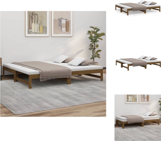 vidaXL slaapbank grenen hout - uitschuifbaar - honingbruin - 195.5 x 148 x 30 cm - incl - montagehandleiding - Bed