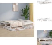 vidaXL Slaapbank Grenenhout - Uitschuifbaar - Wit - 205.5 x 161 x 30 cm - Geschikt voor 80 x 200 cm matras - Geen matras inbegrepen - Bed