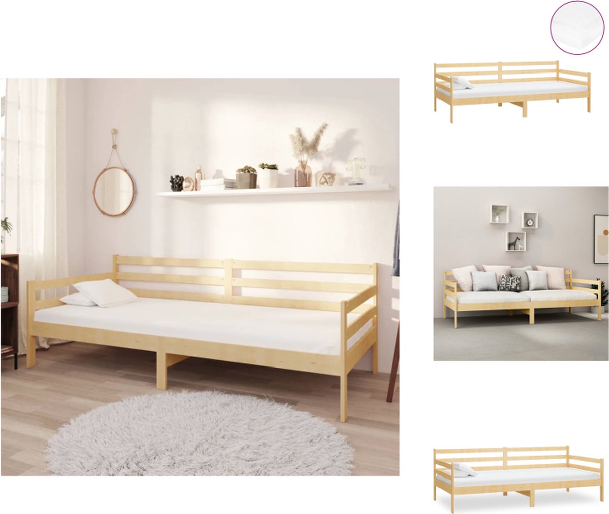 VidaXL Slaapbank Grenenhout 204 x 98 x 70 cm Inclusief matras Wit Bed