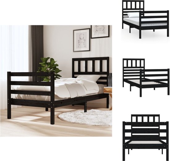 vidaXL Bedframe Grenenhout - Zwart - 205.5 x 96 x 100 cm - Geschikt voor 90 x 200 cm matras - Montage vereist - Bed