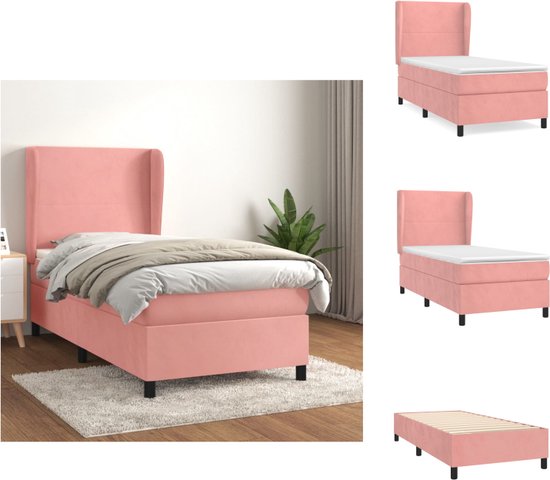 vidaXL Boxspringbed - Fluwelen - Bed - 203 x 103 x 118/128 cm - Roze - Bed