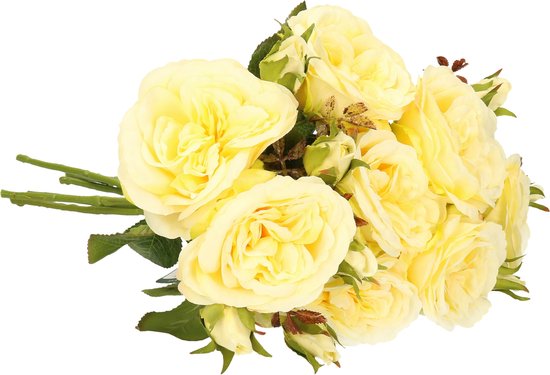 Top Art Kunstbloemen boeket roos Little Joy - 8x - geel - 38 cm - kunststof steel - decoratie bloemen