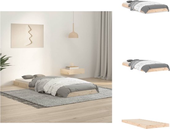 vidaXL Cadre de lit simple en bois de pin Massief - 75 x 190 cm - Aspect rustique - stable et adapté aux petits espaces - Matras non inclus - Lit