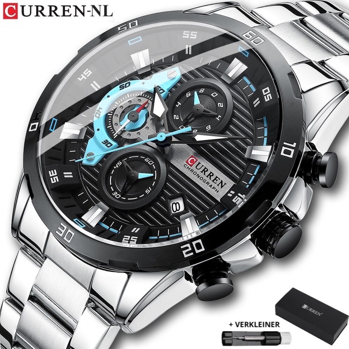 Horloges voor Mannen Heren Horloge Curren Herenhorloge Watch - Jongens Horloges - Zilver Zwart Blauw