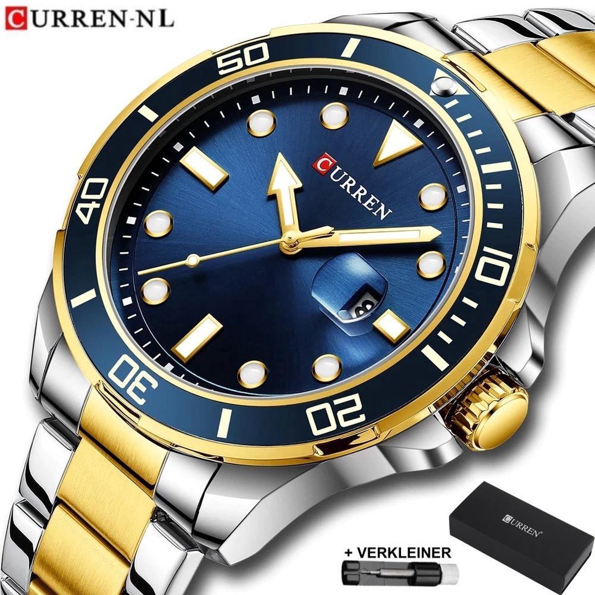 Curren - Horloge Heren - Cadeau voor Man - Horloges voor Mannen - 47 mm - Goud Blauw