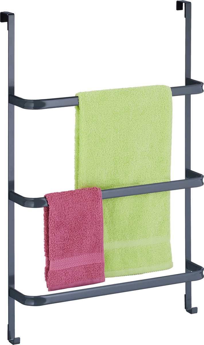 Relaxdays handdoekenrek deur - 3 stangen - stalen handdoekhouder zonder boren - badkamer
