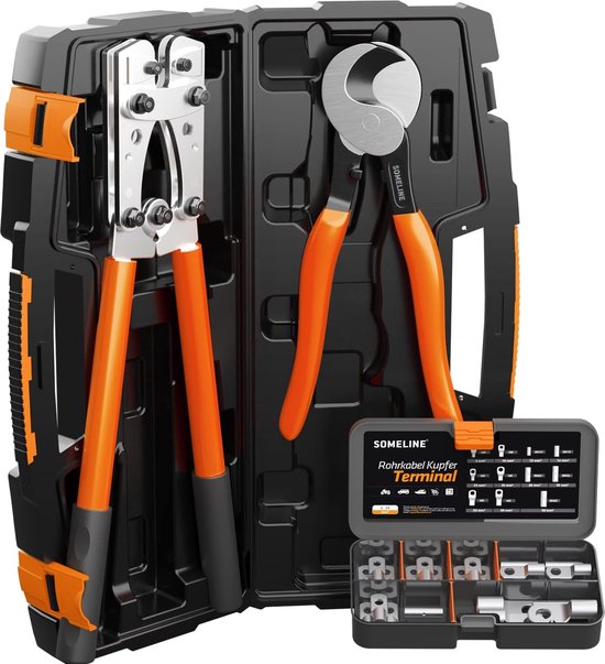 Pince à sertir, cosse, pince 6-50 mm², cosses à anneau, pinces en cuivre à trou de boulon étamé, pince à sertir + coupe-fil - jeu de pinces à sertir avec boîte à outils