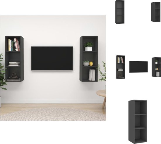 vidaXL TV-meubelset Stereokast - 37 x 37 x 107 cm - Grijs - Montage vereist - Kast