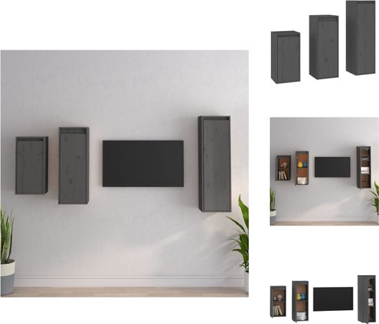 vidaXL TV-meubel - wandmeubel - massief grenenhout - grijs - montage vereist - 3 matenHet transformeert een lege muur in een designelement - Incl - 30x30x60 cm - 30x30x80 cm en 30x30x100 cm tv-meubels - Kast