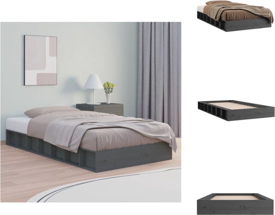 vidaXL Bedframe Grenenhout - Grijs - 192.5 x 153 x 21 cm - Montage vereist - Bed