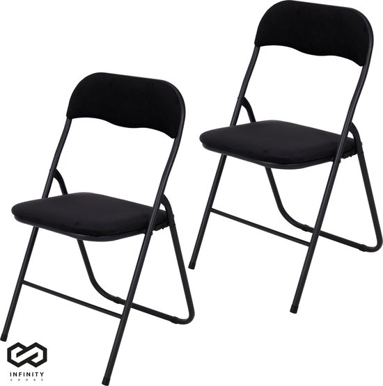 Infinity Goods Klapstoelen - Set van 2 - Vouwstoelen - Fluweel - Eettafelstoelen - Opklapbare Stoelen - 43 x 47 x 80 CM - Stoelen - Zwart