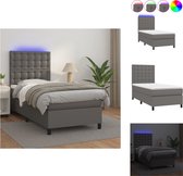 vidaXL Boxspring - LED - Kunstleer - Verstelbaar hoofdbord - Pocketvering matras - Huidvriendelijk topmatras - Bed