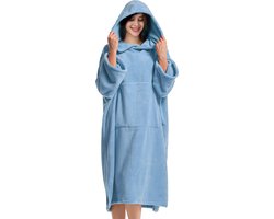 Livano Omkleed Handdoek Poncho - badstof voor dames en heren - zacht - blauw